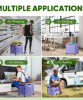 Beast Folding Utility Cart With Lid 65L Capacity Portable Rolling Cart used for shopping, carrying, storing, and resting in various settings.