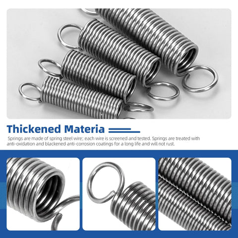 Stainless steel extension springs with double hooks, 96-piece set in 15 sizes