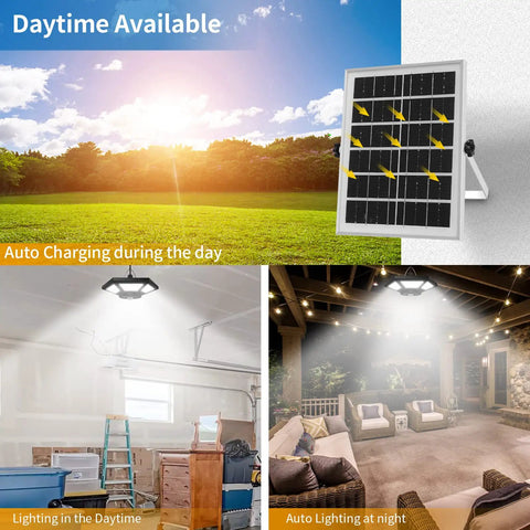 180 LED Dual Head Solar Shed Light Indoor Outdoor With Motion Sensor 5 Lighting Modes And 3 Timers in garden and rooms