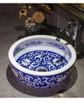 Top Shelf Vintage Round Ceramic Vessel Sink For Bathroom Vanity Above Counter Durable Porcelain Wash Basin With High Gloss Premium Glaze, 16x16 in
