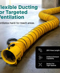 Heavy Duty 12 Inch Cylinder Fan Workhorse with 3200 CFM Airflow and 25 Foot PVC Ducting for Flexible Ventilation