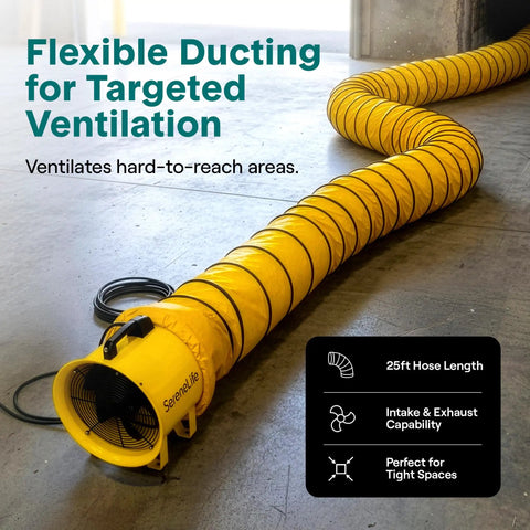 Heavy Duty 12 Inch Cylinder Fan Workhorse with 3200 CFM Airflow and 25 Foot PVC Ducting for Flexible Ventilation