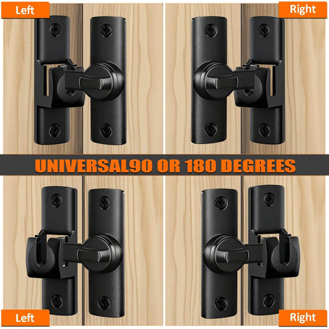 Heavy Duty Dual Angle Barn Door Lock With 90 And 180 Degree Install Easy To Mount Small Door Latch For Privacy And Security Zinc Alloy Anti Rust Gate Latch For Barn Door Sliding Door Cabinet Bathroom Window Hardware Black installed on wood surface