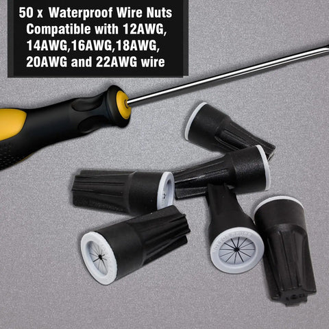50 Pack Waterproof Wire Nuts Black Medium Tough As Nails Direct Burial For Outdoor Landscape Lighting And Irrigation Valves