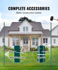 Illustration of Beefy 7 Feet U Channel Fence Post Set 10 Pack With 50 Zip Ties And 20 Clips installed, with accessories shown.