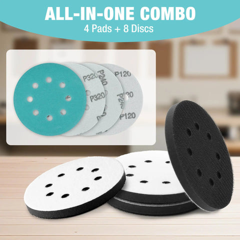 5 Inch Orbital Sander Accessory Kit With 4 Foam Interface Pads And 8 Hole Hook And Loop Sanding Discs Grits 80/120/240/320