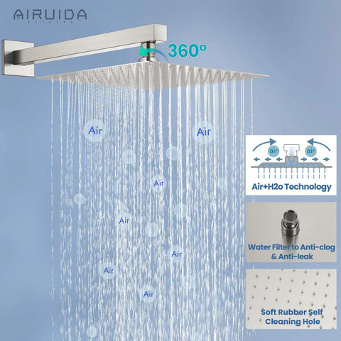 Shower Faucet Set For Bathroom Rain System With 10 Inch Brushed Nickel Wall Mount Shower Head SUS304 Stainless Steel Single Handle Valve Rough In Kit Male Thread Trim No Fuss Install
