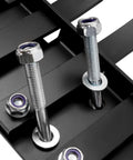 Close-up of adjustable bolts on Heavy Duty ATV UTV Landscape Rake Implement For Rock Removal Grass Clumps And Debris Prep