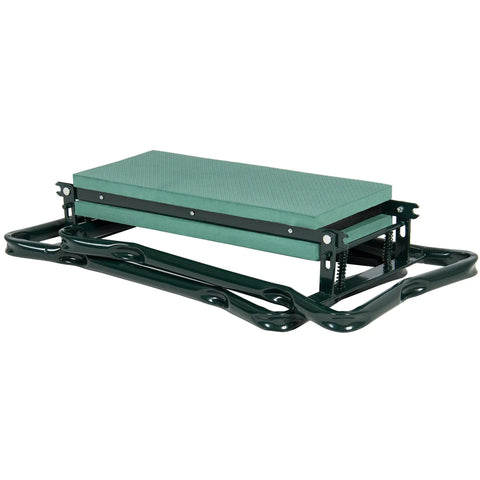 Foldable Garden Kneeler And Seat With Bonus Tool Pouch Portable Stool Grab And Go Bench with EVA pad, folded view.