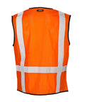 Men's High Visibility Reflective Safety Vest With Black Bottom Mesh, Ansi 107 Type R Class 2 Cert, Zipper Front, Orange Roadwork And Utility Gear, Solid Mesh Build Slays Stains And Keeps You Fresh, back view showing reflective stripes.