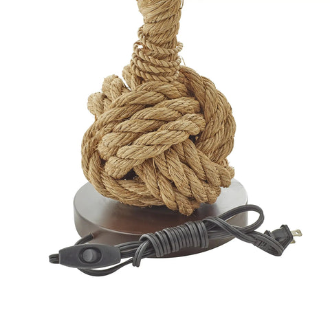 Jute Rope Table Lamp With Linen Shade Rustic Twisted Rope Accent Lamp for Living Room base and cord details