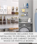 Top Shelf 3 Tier Wall Mounted Metal Rack For Kitchen Pantry Organization Keeps Your Space Slick With Rock Solid Storage For Cans Cleaners And Toiletries In A Clean White Build, featuring organized jars and spray bottles.