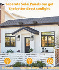 Solar Powered Outdoor Light With Motion Sensor And Dual E26 Bulbs showcasing IP65 Waterproof Split Design on house facade.