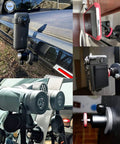 Collage showing 60lb Magnetic Camera Mount With Mini Ball Head Rubber Coated Neodymium Magnet Quarter Inch 20 Tpi Male Thread Stud Heavy Duty Base used in various setups indoors and outdoors.