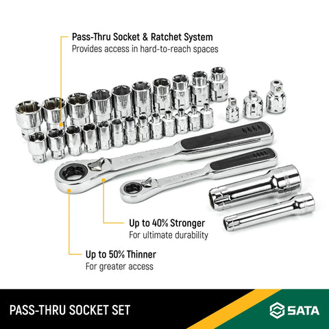 80-Piece 1/4-Inch and 3/8-Inch Vortex Socket Set With Wobble Extension displayed with ratchet and socket sizes