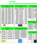 Image of Complete DIY Electronics Components Kit Bundle with resistors, LEDs, capacitors, diodes, and PCBs assortment.