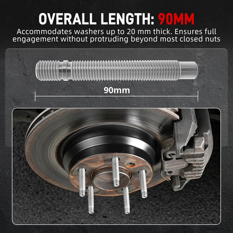 Rock Solid 90mm Wheel Stud Conversion Kit Forged From Heavy Duty Crmo Steel With M12 Threads To Fit Your E-Series Rides Perfectly And Handle Thick Washers Up To 20mm Without Breaking A Sweat On The Road. 90mm CrMo wheel stud on brake hub