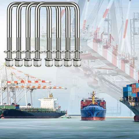 Eight Piece Set Of 304 Stainless Steel Square U Bolts With Washers And Nuts For Boat Trailers Sailboats Industrial Use