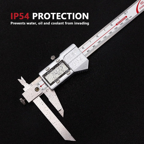 Offset Jaw Caliper 8 Inch 200mm Stainless Steel Vernier Caliper With Inch And Metric Readouts on a black background