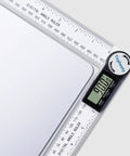 Heavy Duty Digital Angle Finder Protractor Tool With Sleek Seven Inch Body For Zero Guesswork 360 Degree Setup on a digital display measuring angle.