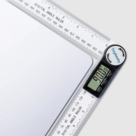 Heavy Duty Digital Angle Finder Protractor Tool With Sleek Seven Inch Body For Zero Guesswork 360 Degree Setup on a digital display measuring angle.