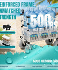 Heavy Duty 500 Lb Double Decker Wagon Cart with 9 Inch Balloon Wheels for Sand displaying 500 lbs capacity on a beach