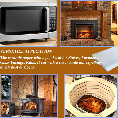 White ceramic fiber paper sheets for high-temp insulation used as gasket/liner in kilns, furnaces, and stoves (3 pcs).