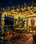 Patio decorated with 1000 LED Christmas String Lights Outdoor 403 Ft With 8 Lighting Modes IP44 Waterproof Fairy Lights