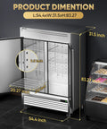 Tough As Nails 54 Inch Commercial Freezer 49 Cubic Feet dimensions showing size and features of two door stainless steel cabinet.