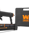 Heavy Duty Workhorse 18 Gauge Pneumatic Brad Nailer And Quarter Inch Crown Stapler Combo featuring a close-up view of the tool and case.
