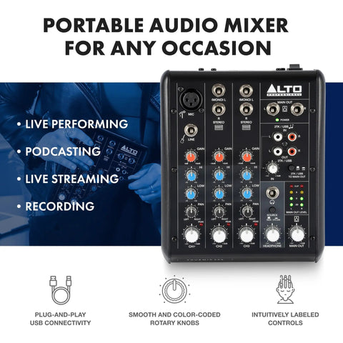 TrueMix 500 Audio Mixer With XLR Mic Input And USB Audio Interface for podcasting, live performing, streaming, and recording