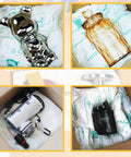 Expandable Packing Foam For Electronics And Irregular Shapes Built To Shield Your Gear With Super Tough Shockproof Moldable Cushioning For PCs Tablets Glassware And Fragile Items 14x16 Inch Protective Packing 10 Pack For Easy Shipping showing foam cushioning protecting various fragile items.