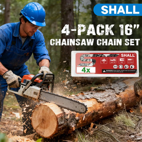 Four Pack Sixteen Inch Chainsaw Chain Three Eighths Lp Pitch Point Zero Four Three Gauge Fifty Five Drive Links Heavy Duty Replacement With Zero Kickback Design That Handles Yard Work Like A Smooth Operator For Poulan And Craftsman