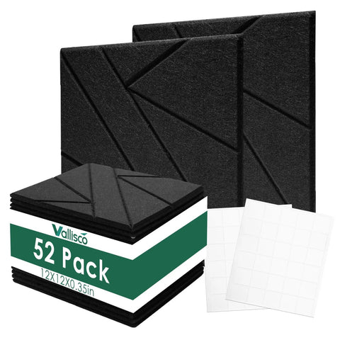 52 Pack Heavy Duty Soundproof Foam Panels For Walls High Density Acoustic Tiles Sound Absorbing Studio Office Noise Control Real Deal Kickass Wall Pads Straight Up Premium Design, black wedge foam panels.