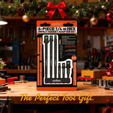 Six Piece Pro Grade Impact Sockets Adapters Set With Three Inch And Six Inch Hex Shank For Quick Change Drills And Impact Wrenches