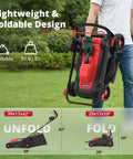 Powerful 12.5 Amp Two In One Corded Electric Lawn Mower With 14 Inch Deck, 3400 RPM, Easy Push Design For Small To Medium Yards, Mulch Or Bag Options, No Gas, Quiet, Durable, High Performance Yard Care. Folded compact electric mower shown as lightweight 31.9 lbs