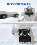 Heavy Duty Front And Rear Engine Motor Mount Kit Replaces Oem Shake For 2014 2022 Mini Cooper Clubman Countryman Bmw X1 X2 M235i showcasing kit contents including transmission, rear, and right engine mounts.