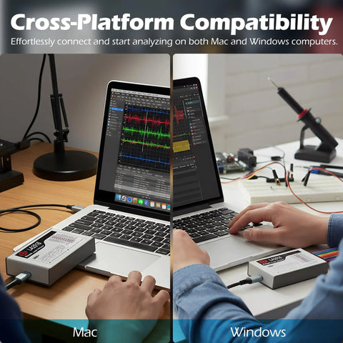 Using USB Logic Analyzer With 16 Channels And 2 PWM Channels 200MHz Sampling Rate on Mac and Windows for debugging digital signals.