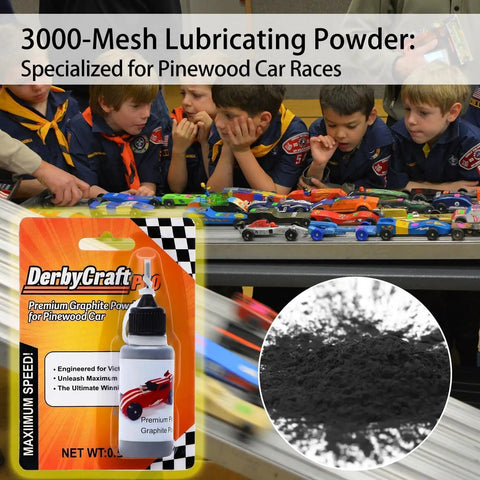 Ultra Fine Graphite Powder for Pinewood Derby Cars Half Ounce with Precision Needle Tip Applicator 3000 Mesh 99 Percent Purity