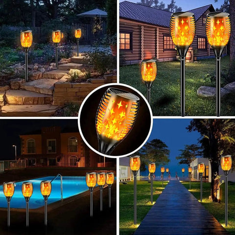 Solar Torch Lights With Flickering Flame For Outdoor Garden Yard And Patio 43 Inch Tall Waterproof Landscape Path Lighting