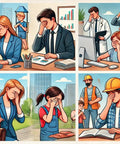 Illustration of diverse people experiencing eye strain in various settings, showing discomfort in offices and outdoor environments.