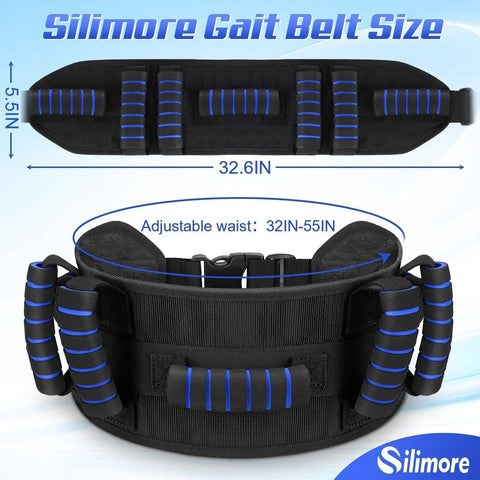 Easy Grab Gait Belt For Seniors With Handles, Transfer Belt With Quick Release Latch, Adjustable 32-55 Inches, Blue