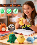 Girl playing with Beginner Crochet Kit 6 Piece Amigurumi Animal Family Starter Set With Step By Step Video Tutorials And Forty Percent Extra Yarn