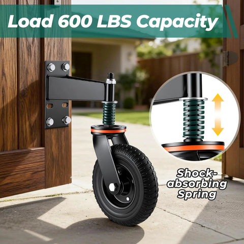 Heavy Duty Gate Wheel 8 Inch Gate Wheels for Wooden and Metal Tube Gates Spring Loaded Gate Caster with 600 Lbs Capacity