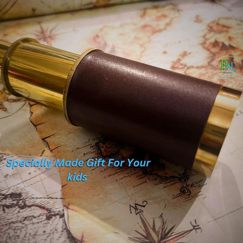 6 Inch Brass Pirates Telescope Collapsible Handheld Monocular Go-To Travel And Adventure, Outdoor Exploration, Ideal Gift For Navy Enthusiasts, Bird Watching, Trekking, And Collectible Nautical Spyglass, leather grip