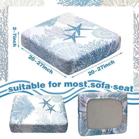 8 Piece Summer Patio Sofa Cushion Cover Set Stretchy Coastal Slipcovers With Starfish Seashell Coral Pattern For Outdoor Cushions