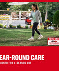 V20 Four Season Seed Spreader Handheld One Point Two Gal With 6 Speed Settings for Fertilizer Salt and Ice Melt Crazy Coverage Up To 5000 Sq Ft Per Tub Tool Only Easy Grip Versatile Spreading For Your Yard And Garden in use for lawn care.