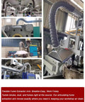 No Fuss High Performance Welding Fume Extractor Arm With Smooth 360 Articulated Flexible Hose installed in a workshop setting.