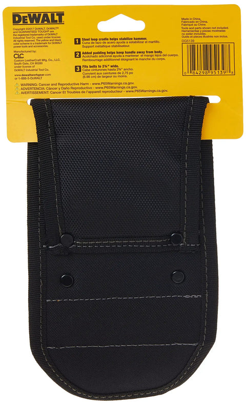 Heavy-Duty Hammer Holder With Steel Loop Cradle, Padded Shield For Comfort, Durable Belt Clip Tool Pouch, Model DG5139 packaging