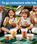 Family enjoying picnic with Bulk 60 Pack Deli Containers With Lids 8 16 32 Oz BPA Free Airtight Leakproof Plastic Storage Jars.